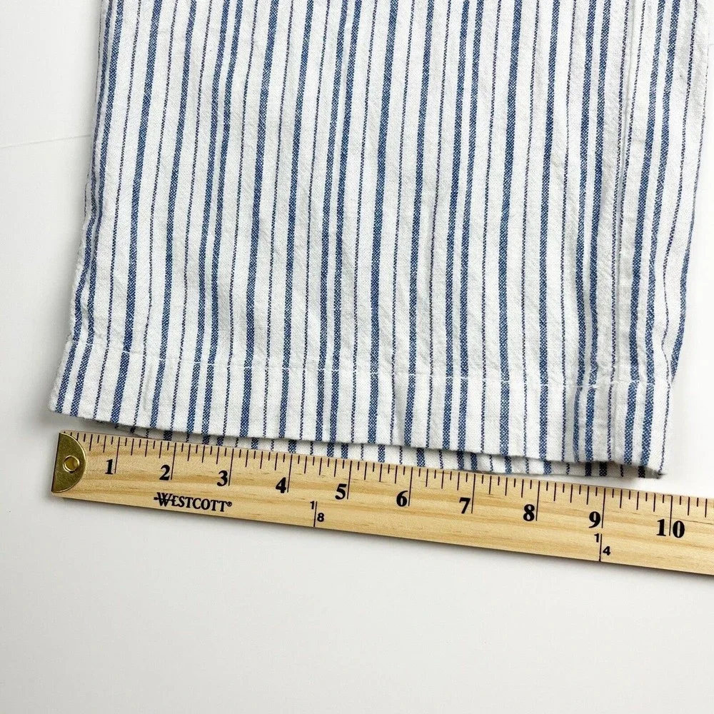 Old Navy Linen Cropped Jumpsuit Smocked Back Blue Stripe Boho Lagenlook - Picture 14 of 16